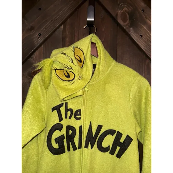 Dr. Seuss Women's Sz Small S 3/5‎ The Grinch Hooded Costume Pajama Jumpsuit - Image 2