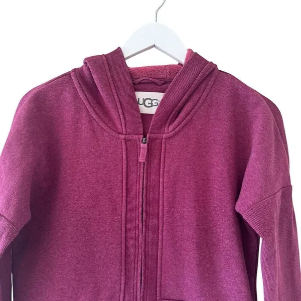 UGG Trendy Burgundy Long Sleeves Front Zip Up High Low Sweatshirt SZ XS # 2365 - Image 2