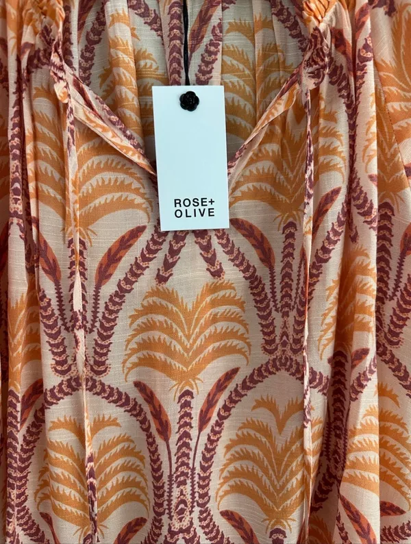 Rose & Olive Orange Leaf Print Short Sleeve Top Size S - Image 4