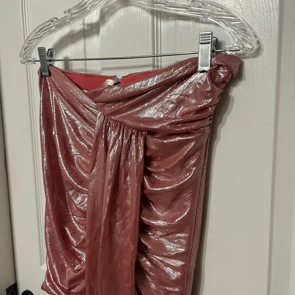 House of CB Shahja pink metallic ruched‎ mini skirt Size Medium - Image 7