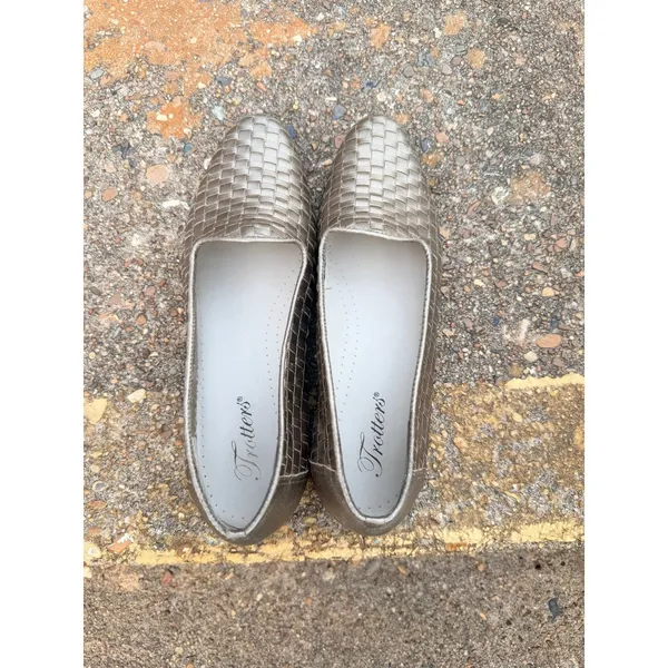 Trotters Womens 8.5‎ Woven Leather Loafers Metallic Pewter Gold Brazil 158-704 - Image 2