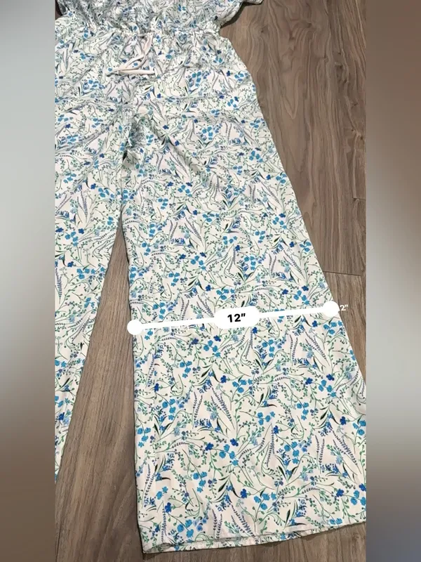 Victoria's Secret White and Blue Floral Wide-Leg Jumpsuit - Image 6