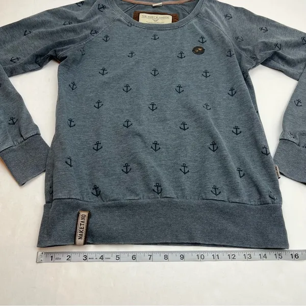 Naketano The Poet’s Choice Womens Crewneck Sweatshirt Medium Blue‎ Anchor *FLAW - Image 7
