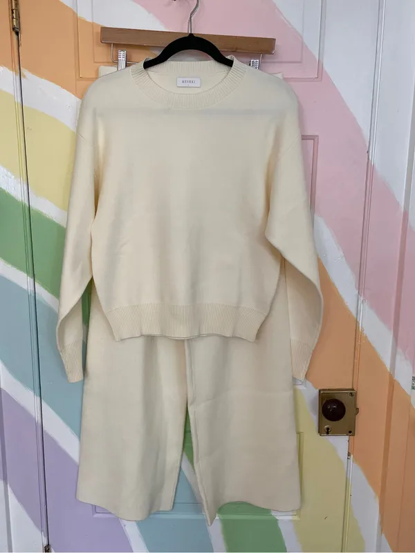 NWOT MESHKI Lauren Knit Trouser & Braxton Cozy Jumper Sweater Set in Ivory 🧡🎀 - Image 5