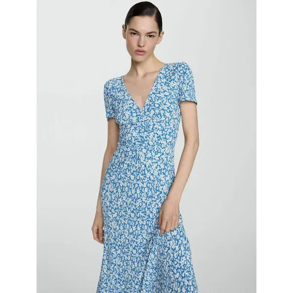 Mango Poma Floral Midi Dress Size Medium Blue Cottage Coquette Chic Jersey - Image 3