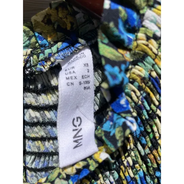 MANGO MNG Tapestry Long‎ Sleeve Mini Dress Floral Flowers Blue Yellow Size 2 - Image 6