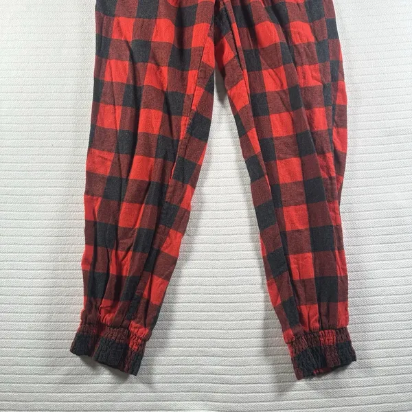 Aerie Women’s Small Red Black Buffalo Plaid Pajama Lounge Jogger Pants - Image 2