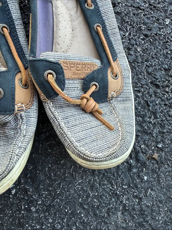 Sperry Women’s 9M Boat Shoes Navy Tan Striped Slip On - Image 3