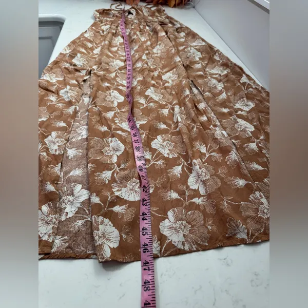 Pink Lily 100% viscose Strapless Floral Dress - Brown and Cream - Image 7