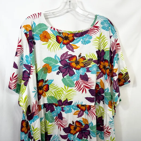 Woman Within Plus Size 34/36W Top‎ 4X Floral Babydoll White Tropical Pockets 105 - Image 7