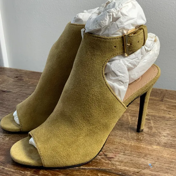 Tory Burch green suede open-toe ankle‎ strap heels size 8 - Image 3