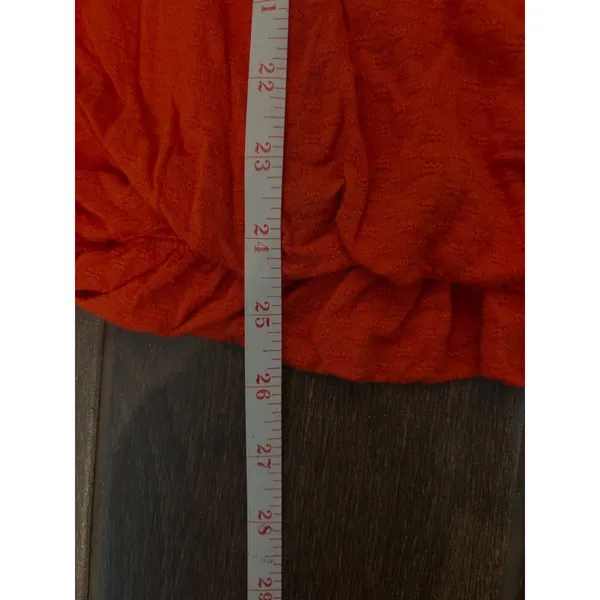 Vintage Embroidered Boho Blouse Large Orange Red Textured Linen Blend Peasant - Image 5