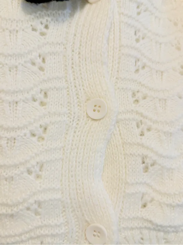 Anthropologie Women’s Collared Pointelle Button Front Cardigan Sweater Size L - Image 10