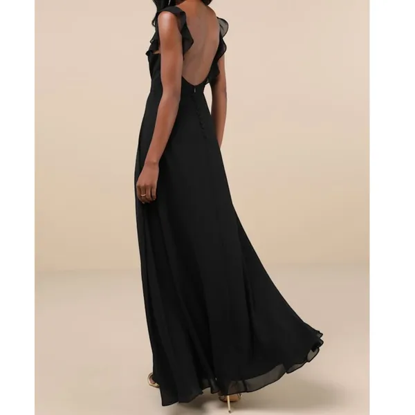 NEW Lulus Dreamy Admiration Black Ruffled Sweetheart Chiffon Maxi Dress Large - Image 5