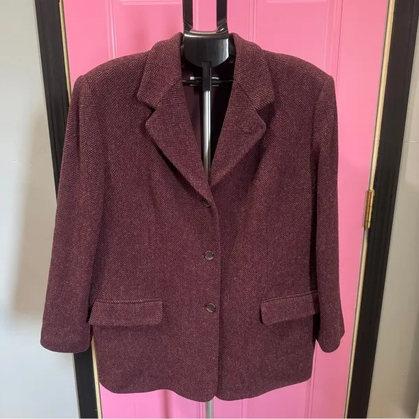 Vintage Norm Thompson Burgundy ‎ Blazer Classic Wool Jacket - Image 2