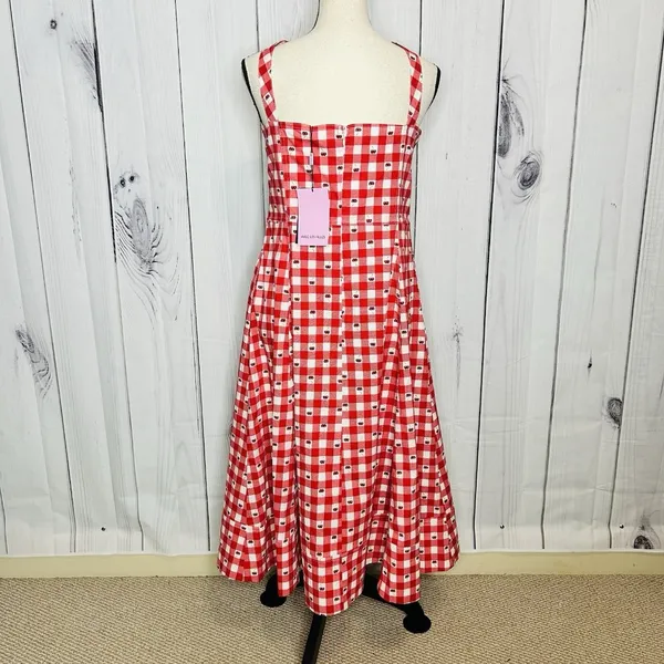 NWT Avec Les Filles Cherry Print Sweetheart Fit & Flare Midi Dress Sz 14 Stretch - Image 8