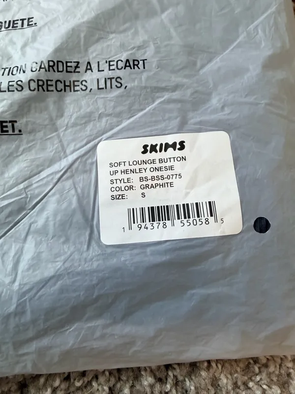 Skims Soft Lounge Button Up Ribbed Henley Onesie Graphite Si̇Ze Small Nwt - Image 2