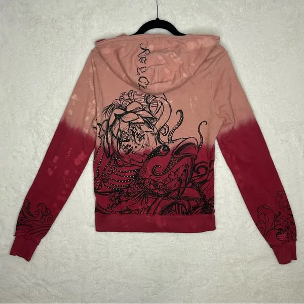 Key Closet Hoodie Dipped Tie Dye Full Zip Hooded Sweater Studded Y2K Grunge 2003 - Image 3