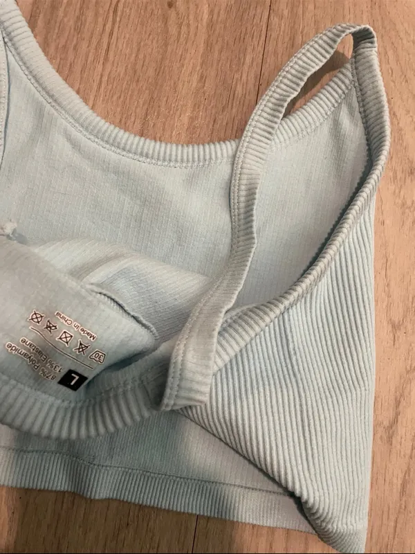 Ribbed Light Blue Crop Tank Top Size L - Image 2