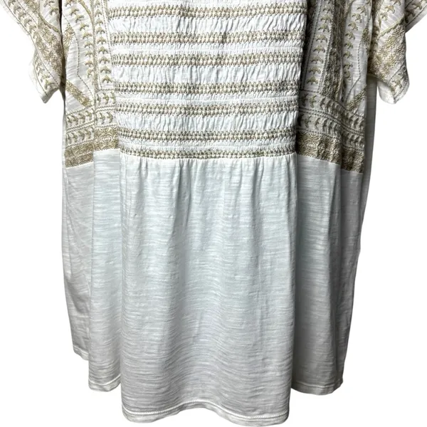 J. Jill White and Tan Embroidered Bohemian Milk‎ Maid Renaissance Blouse XL - Image 4