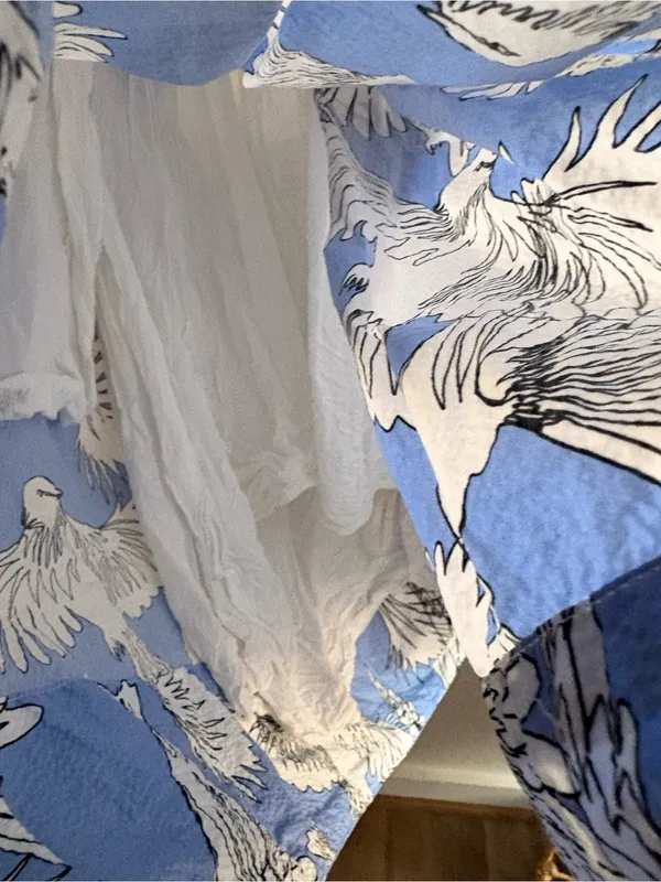 Maeve Anthropologie Mini Dress Sz 0 W Babydoll Blue Bird Print Open Tie Back - Image 8