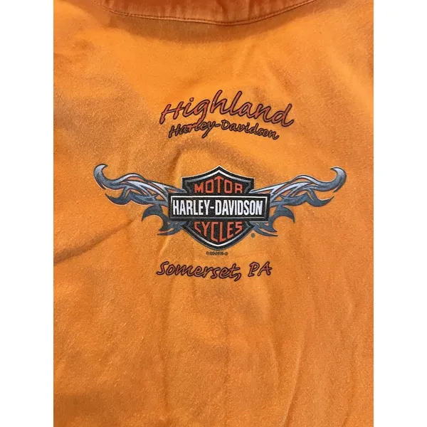 Harley Davidson Women’s Front Garage Shirt 1/4 Zip Orange Shirt Biker Size Large - Image 8