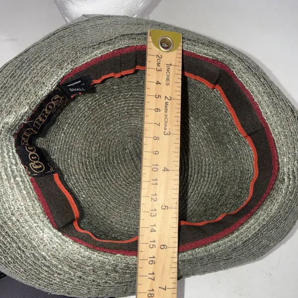 Goorin Bros Paper Woven Straw Fedora Hat Olive Green Burgundy Band Adult Small - Image 5