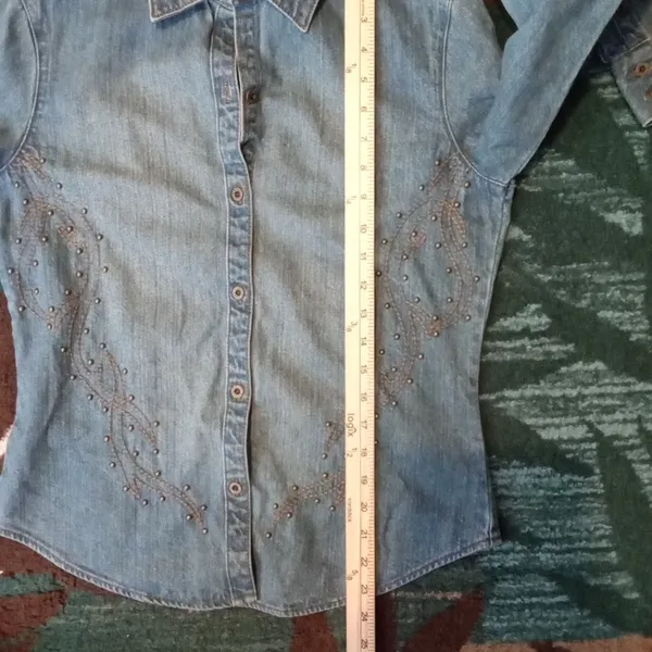 Harley-Davidson Blue Embroidered Button-Down Shirt Denium Costal Womens M - Image 9