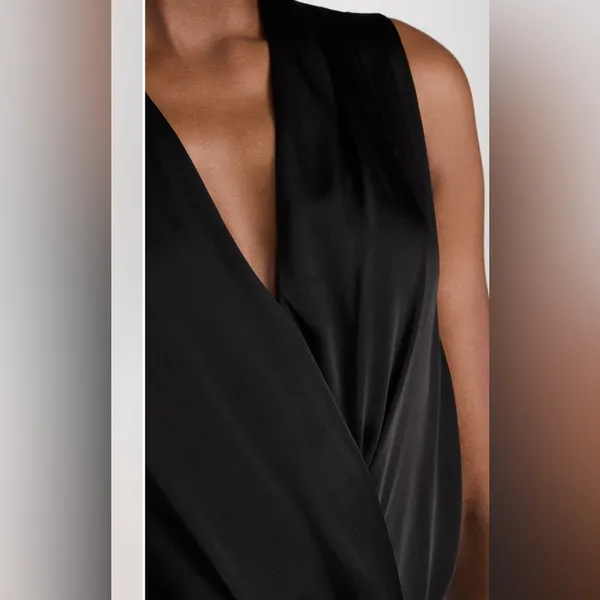 🍁 Bradamant Black Silk Wrap Sleeveless Bodysuit, Size XL - Image 13