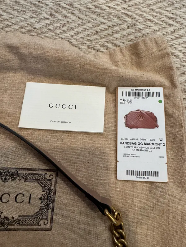 Like New! Gucci GG Marmont 2.0 Lion Trap Chevron Handbag Dusty Pink - Image 7