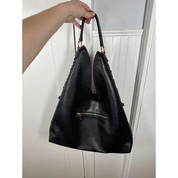 Urban Expressions Hobo Bag Large Black Woven Faux Leather Tote Purse - Image 5