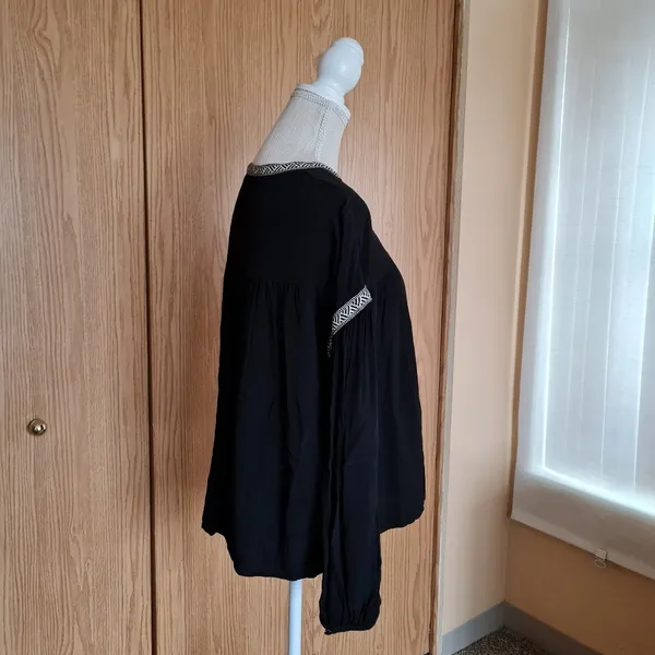 Madewell Blouson Sleeve Top Blouse Peasant Pirate Boho Black Flowy Longsleeve - Image 5