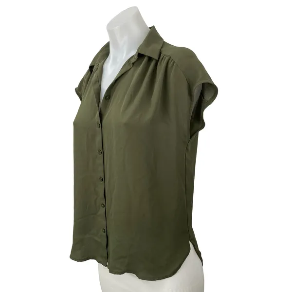 Ann Taylor LOFT Women's Green Short Sleeve Button Down Blouse Shirt Top Size XS - Image 3