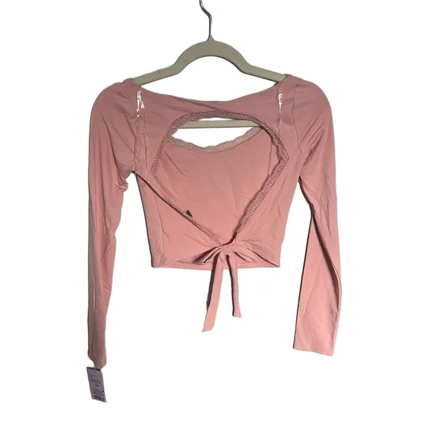 Women's Wild Fable Longsleeve XXS‎ Pink open back lace tie back crop top - Image 2