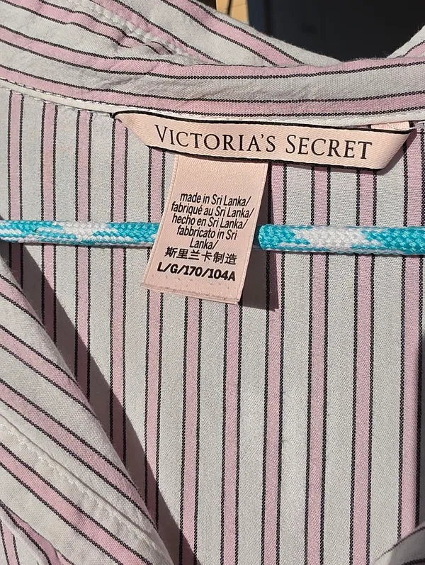 Victoria’s Secret Pink Striped Sleep Shirt Nightgown Pajama Button Down Large - Image 4