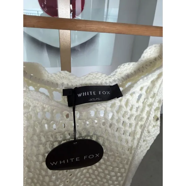 White Fox Crochet Mini Dress Cream Off White Swim Suit‎ Cover Up XS S NWT - Image 3