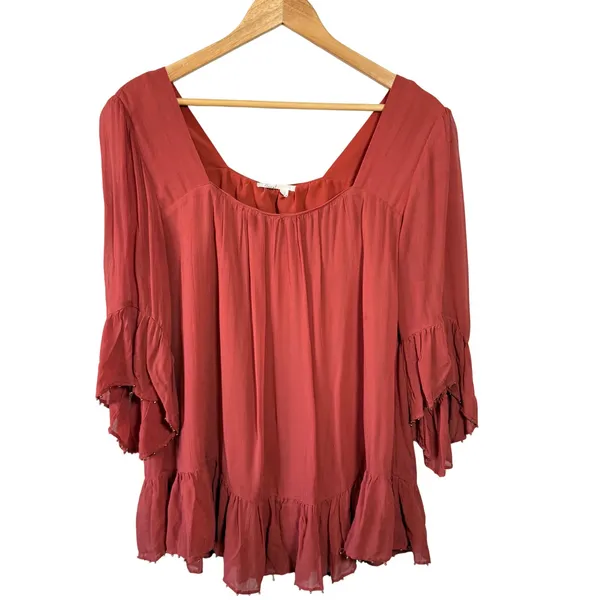 Floreat Anthropologie Ruffle Beaded‎ Blouse Top Rust Size Large - Image 5