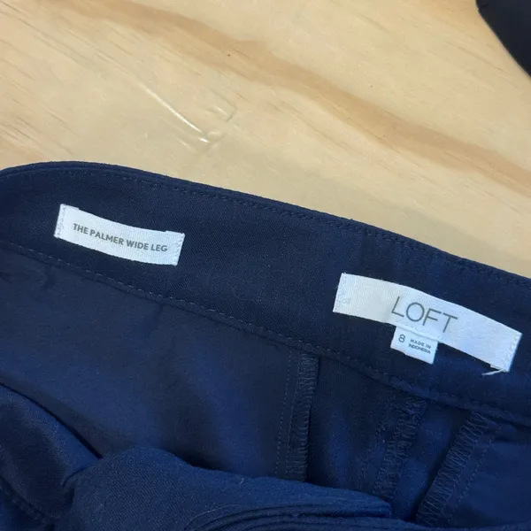 LOFT The Palmer Wide Leg Pants Navy Blue Linen Blend High Rise Cropped Size 8 - Image 5