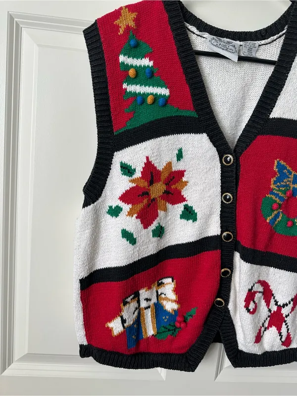 Vintage The Villager Christmas Knitted Sweater Vest Size L - Image 3