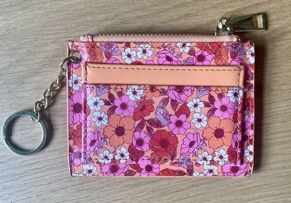 No Boundaries keychain zipper cardholder floral pink orange - Image 2