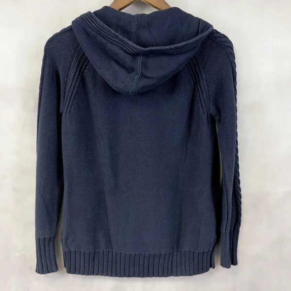 Eddie Bauer Hooded Sweater‎ Women Small Cotton Cable Knit Minimal Preppy Granola - Image 2