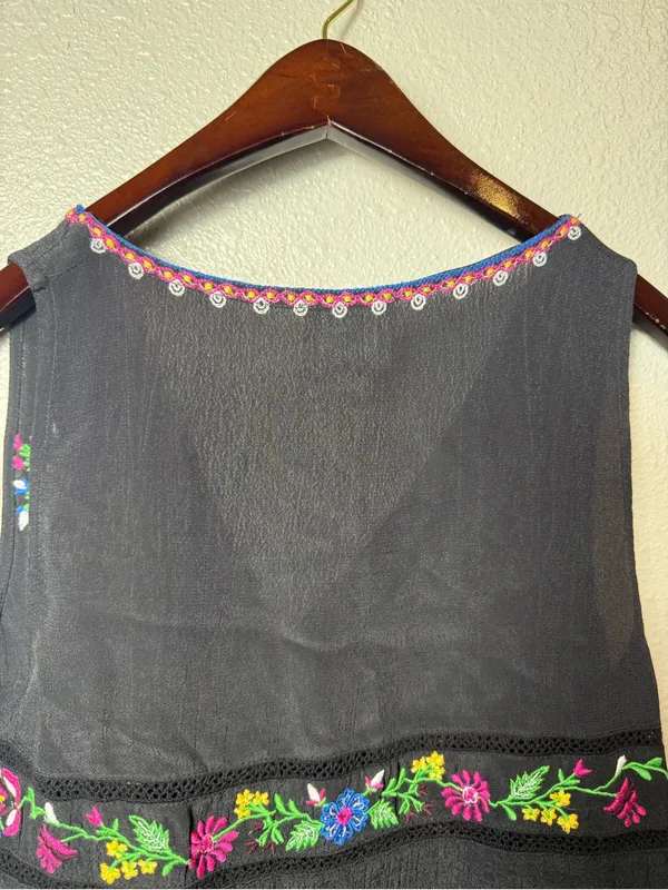 Anthropologie Maeve Carlotta Embroidered Sleeveless Blouse Black‎ Floral Size S - Image 9
