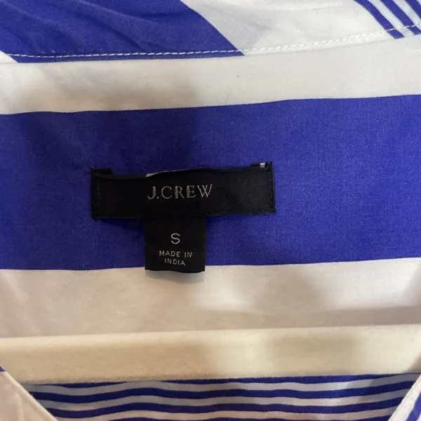 J Crew Button Front Cotton Poplin Tunic Popover Blouse Blue White Stripe Size S - Image 5