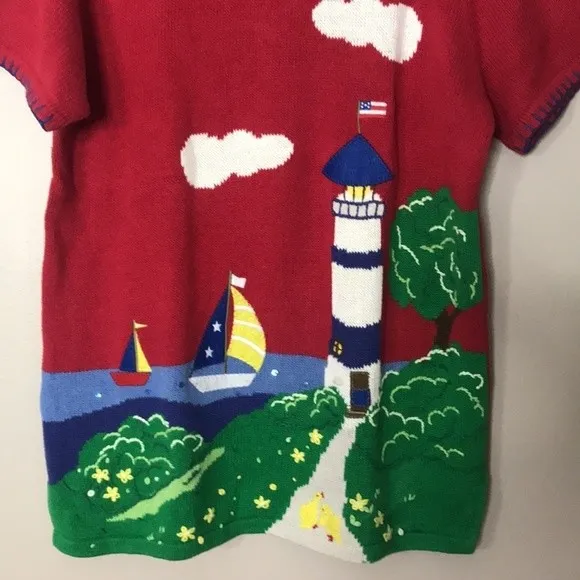 Quacker Factory VTG nautical sailboat lighthouse embroidered pullover sweater top - Image 3