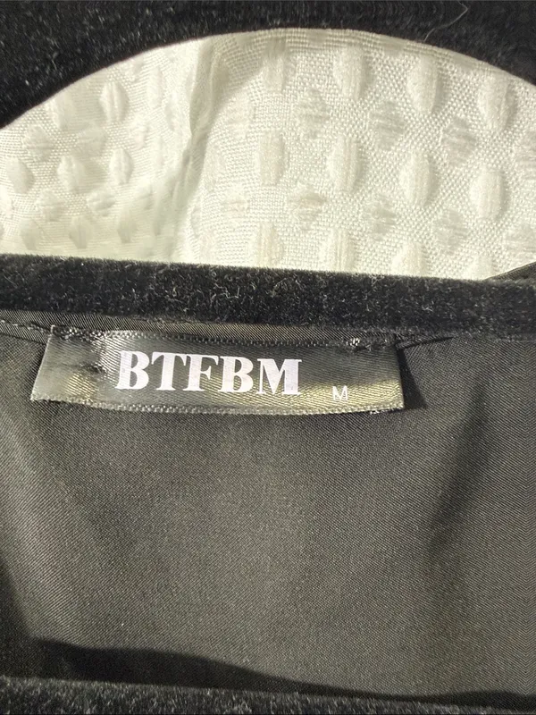 BTFBM Satin Black V Neck Tie Front Midi A-Line Maxi Dress Size Medium - Image 3