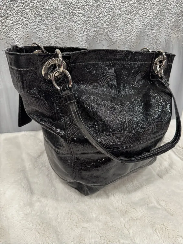 Coach Alex Signature Black Patent Leather Double Handle - Image 6