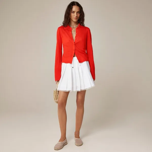 NWT!! J. CREW Collared Button-Up Sweater Cardigan Linen Poppy Orange Red Small - Image 4