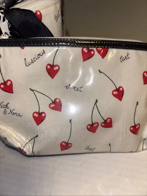 Nick & Nora Cherry Hearts Y2k Cosmetics Case With Matching Zip Pouch Vintage - Image 3