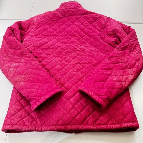 KC Collections Quilted‎ Pink Fleece Lined Jacket Women's M Full Zip Argyle flaw - Image 7