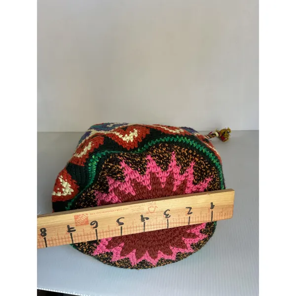 Boho Multicolor Woven Bucket Bag Crossbody Drawstring Ethnic Artisan Style Pink - Image 12